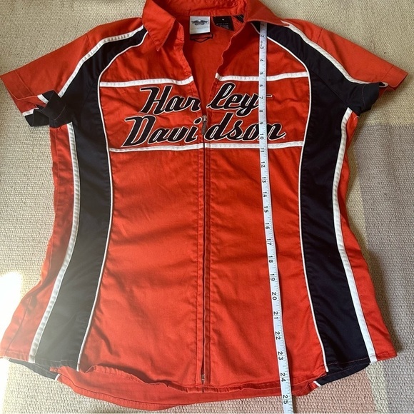 HARLEY DAVIDSON ZIP  FRONT ORANGE BLOUSE - M - Picture 12 of 13
